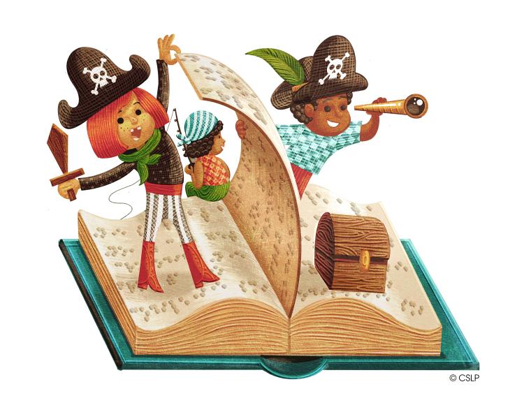 Summer Reading Challenge kid pirates on book image  